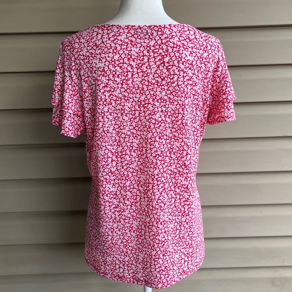 •Adrianna Papell• Pink Floral Pullover Knit Blouse - Size Large - Picture 6 of 7